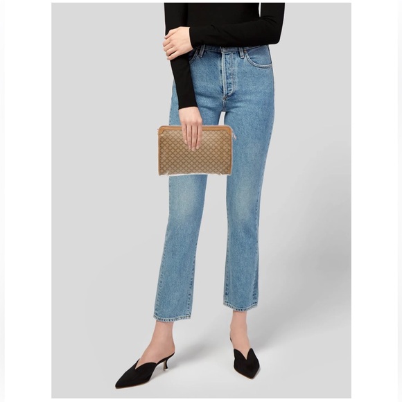 Celine Beige Macadam Coated Canvas Clutch or Pouch Signature Logo